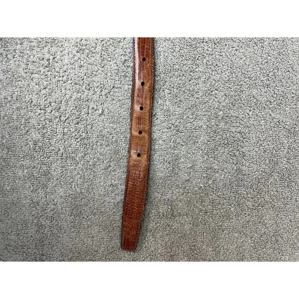 Liberty of London Mens Brown Lizard Grain Leather Belt Brass Buckle Size 36 90